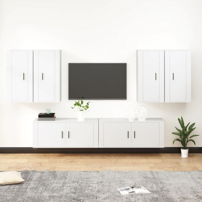 6-tlg. TV-Schrank-Set Weiß Holzwerkstoff