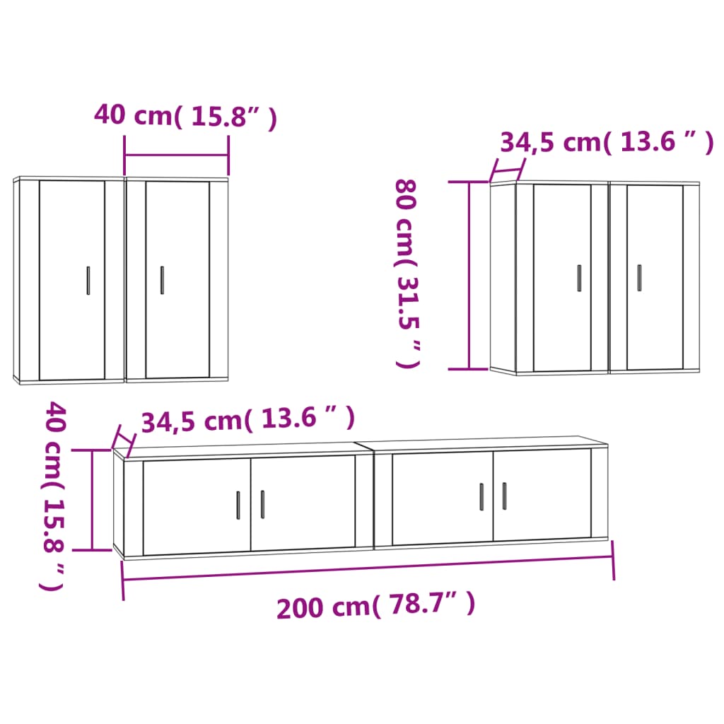 6-tlg. TV-Schrank-Set Räuchereiche Holzwerkstoff