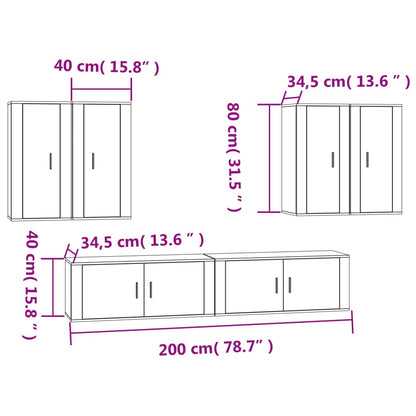 6-tlg. TV-Schrank-Set Räuchereiche Holzwerkstoff