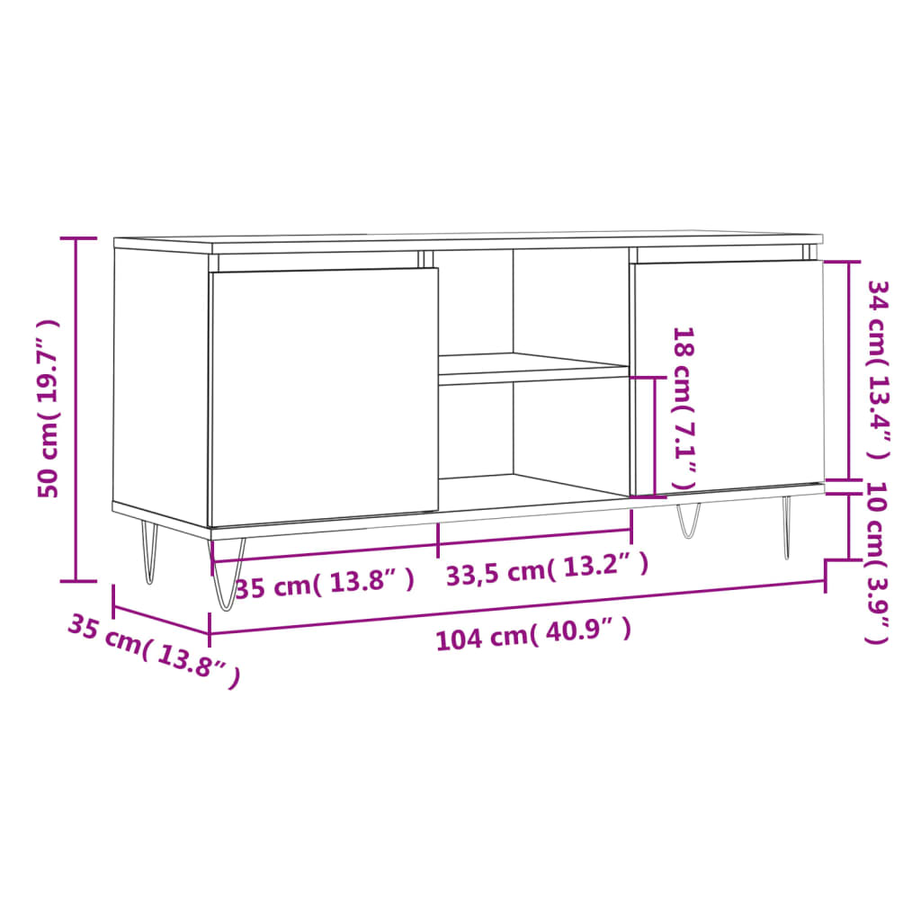 TV-skab Hvid 104x35x50 cm Træ Materiale