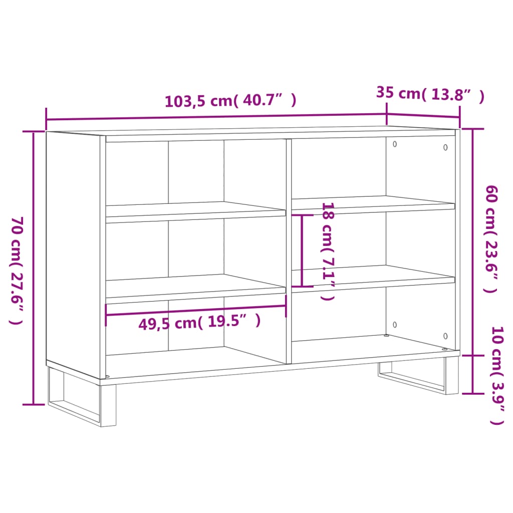 Sideboard Hochglanz-Weiß 103,5x35x70 cm Holzwerkstoff