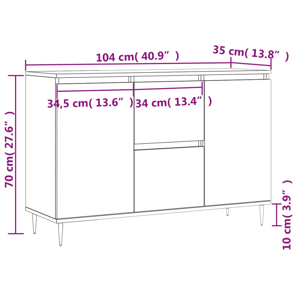 Sideboard Sonoma-Eiche 101,5x35x70 cm Holzwerkstoff