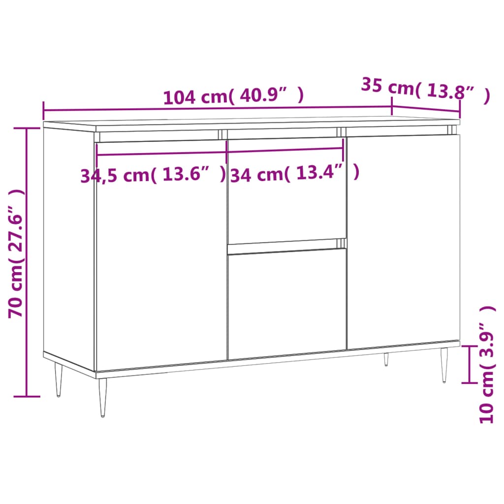 Sideboard Grau Sonoma 101,5x35x70 cm Holzwerkstoff
