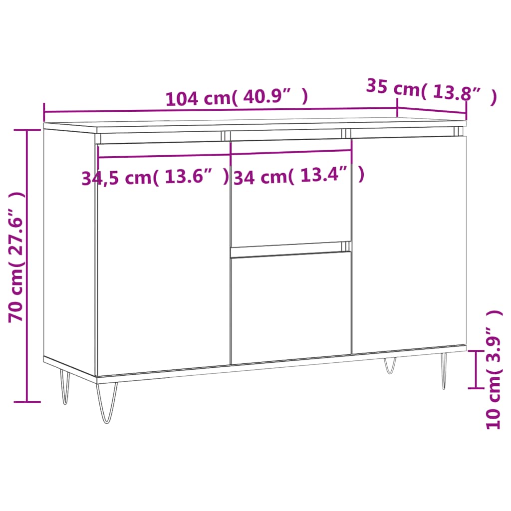 Sideboard Schwarz 101,5x35x70 cm Holzwerkstoff