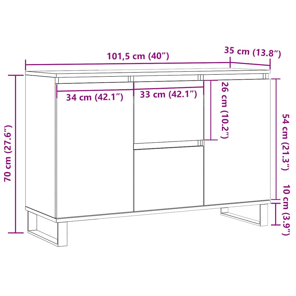 Sideboard Grau Sonoma 101,5x35x70 cm Holzwerkstoff