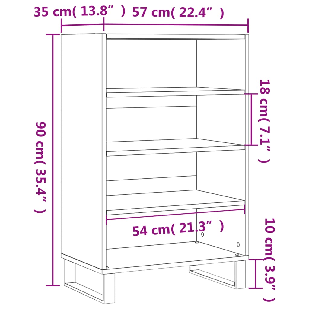 Highboard Räuchereiche 57x35x90 cm Holzwerkstoff