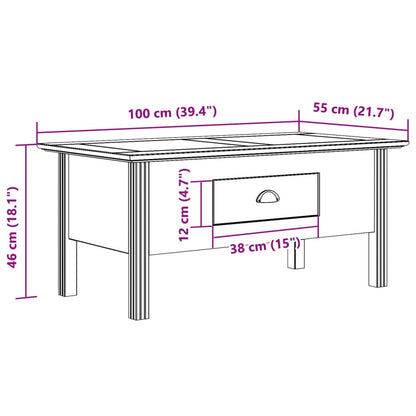 Couchtisch BODO Grau 100x55x46 cm Massivholz Kiefer