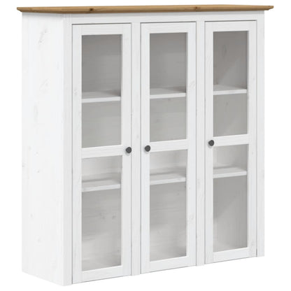 Vitrinenschrank mit Glastüren BODO Weiß und Braun Kiefernholz