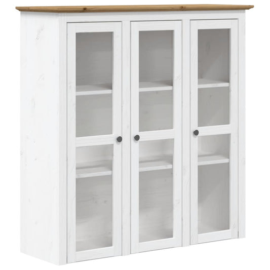 Vitrinenschrank mit Glastüren BODO Weiß und Braun Kiefernholz