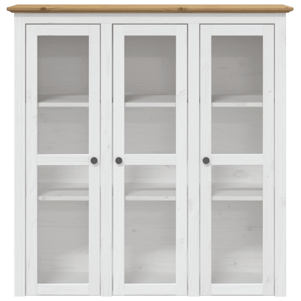 Vitrinenschrank mit Glastüren BODO Weiß und Braun Kiefernholz