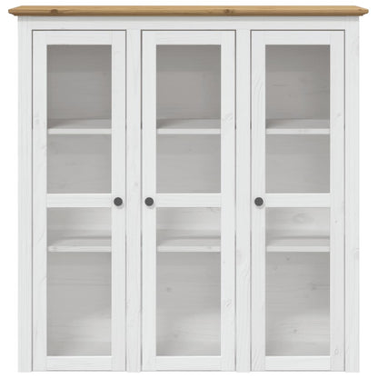Vitrinenschrank mit Glastüren BODO Weiß und Braun Kiefernholz