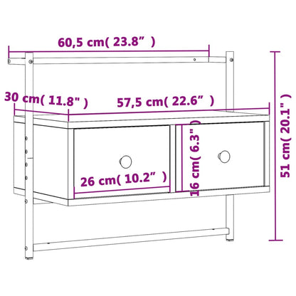 TV-Wandschrank Braun Eiche 60,5x30x51 cm Holzwerkstoff