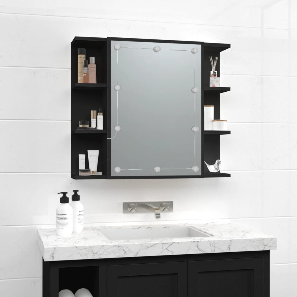 Spiegelschrank mit LED Schwarz 70x16,5x60 cm