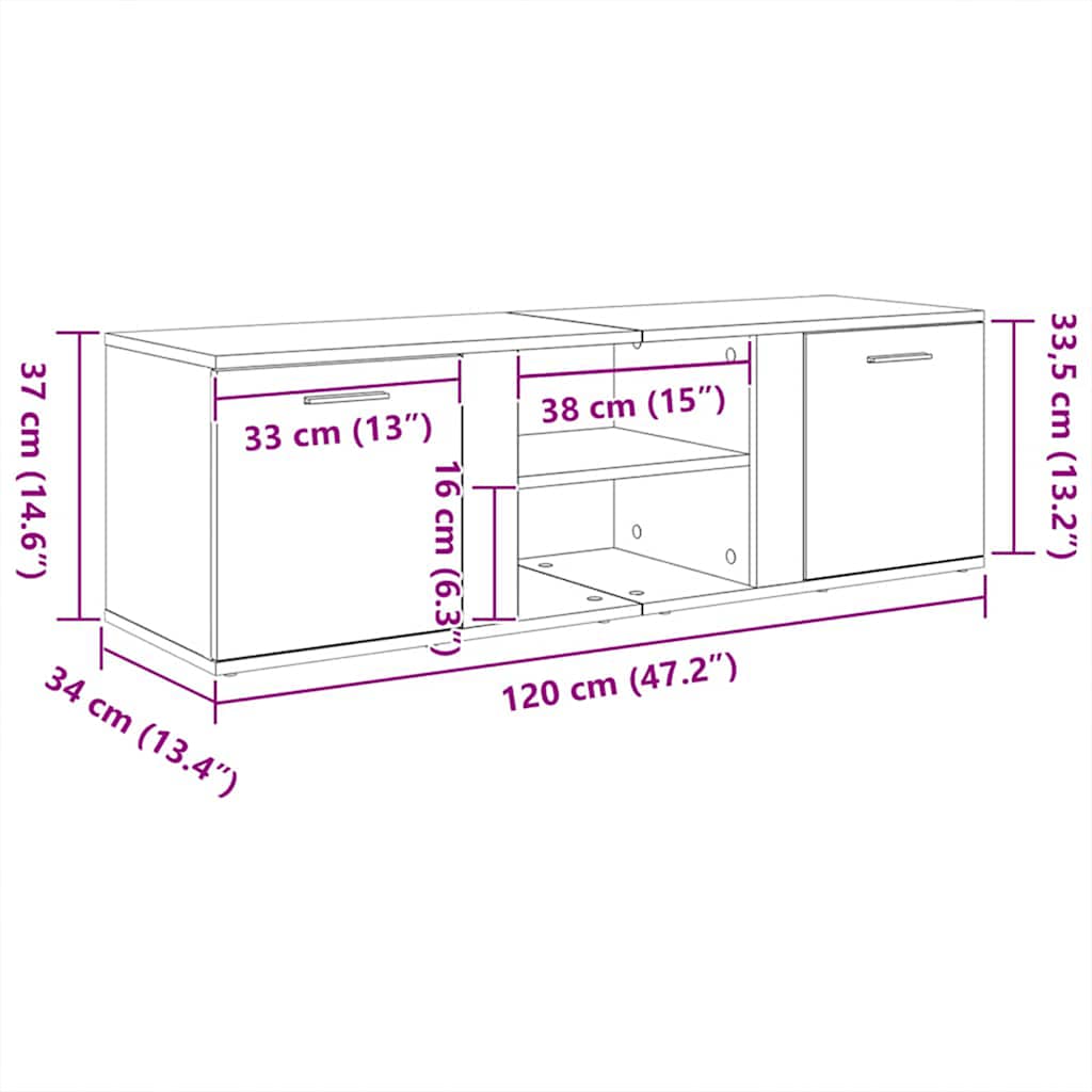 TV-Schrank Braun Eichen-Optik 120x34x37 cm Holzwerkstoff