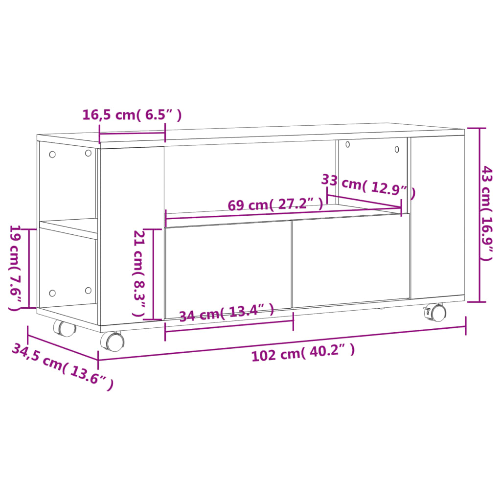 TV-skab Sort 102x34,5x43 cm Træ Materiale