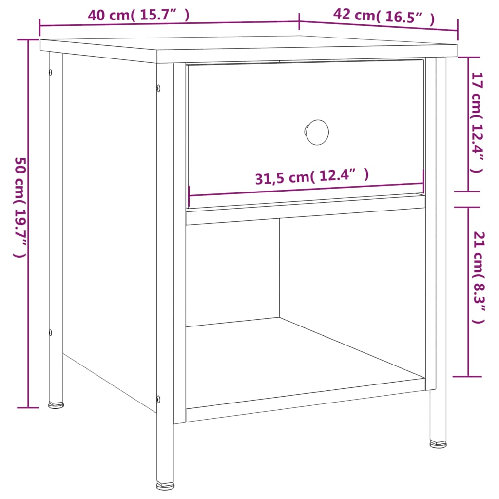 Nachttisch Grau Sonoma-Eiche 40x42x50 cm Holzwerkstoff