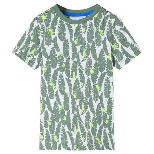 Kinder-T-Shirt Ecru und Dunkles Efeugrün 116