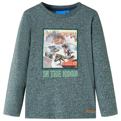 Kinder-Langarmshirt Dunkelgrün Melange 92