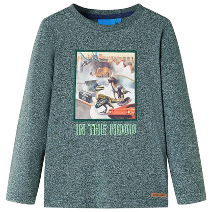 Kinder-Langarmshirt Dunkelgrün Melange 116