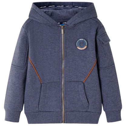 Kinder-Kapuzenpullover mit Reißverschluss Dunkelblau Melange 92