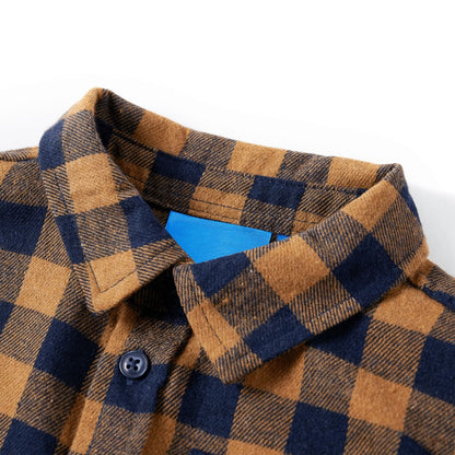Kinderhemd Karomuster Cognac und Blau 116