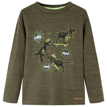 Kinder-Langarmshirt Dunkles Khaki Melange 104