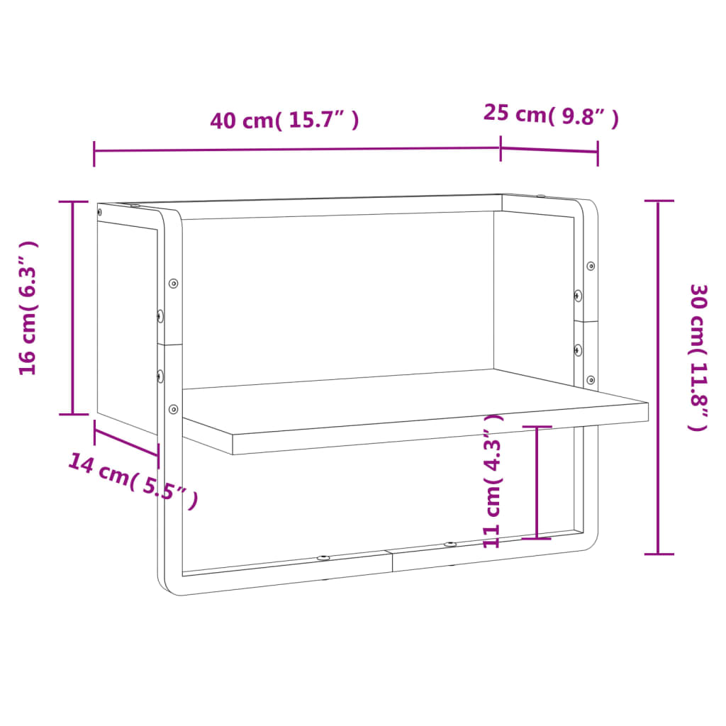 Wandregal mit Stange Grau Sonoma 40x25x30 cm