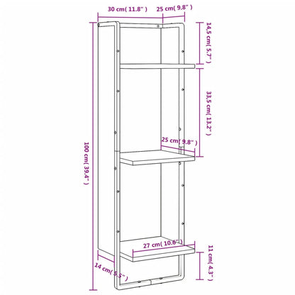 Wandregal 3 Fächer Sonoma-Eiche 30x25x100 cm Holzwerkstoff