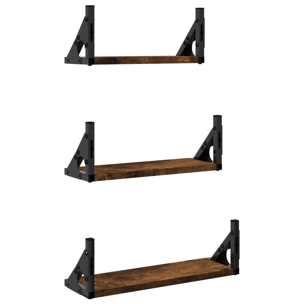 3-tlg. Wandregal-Set Räuchereiche Holzwerkstoff