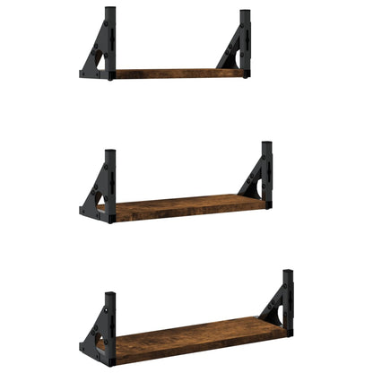 3-tlg. Wandregal-Set Räuchereiche Holzwerkstoff