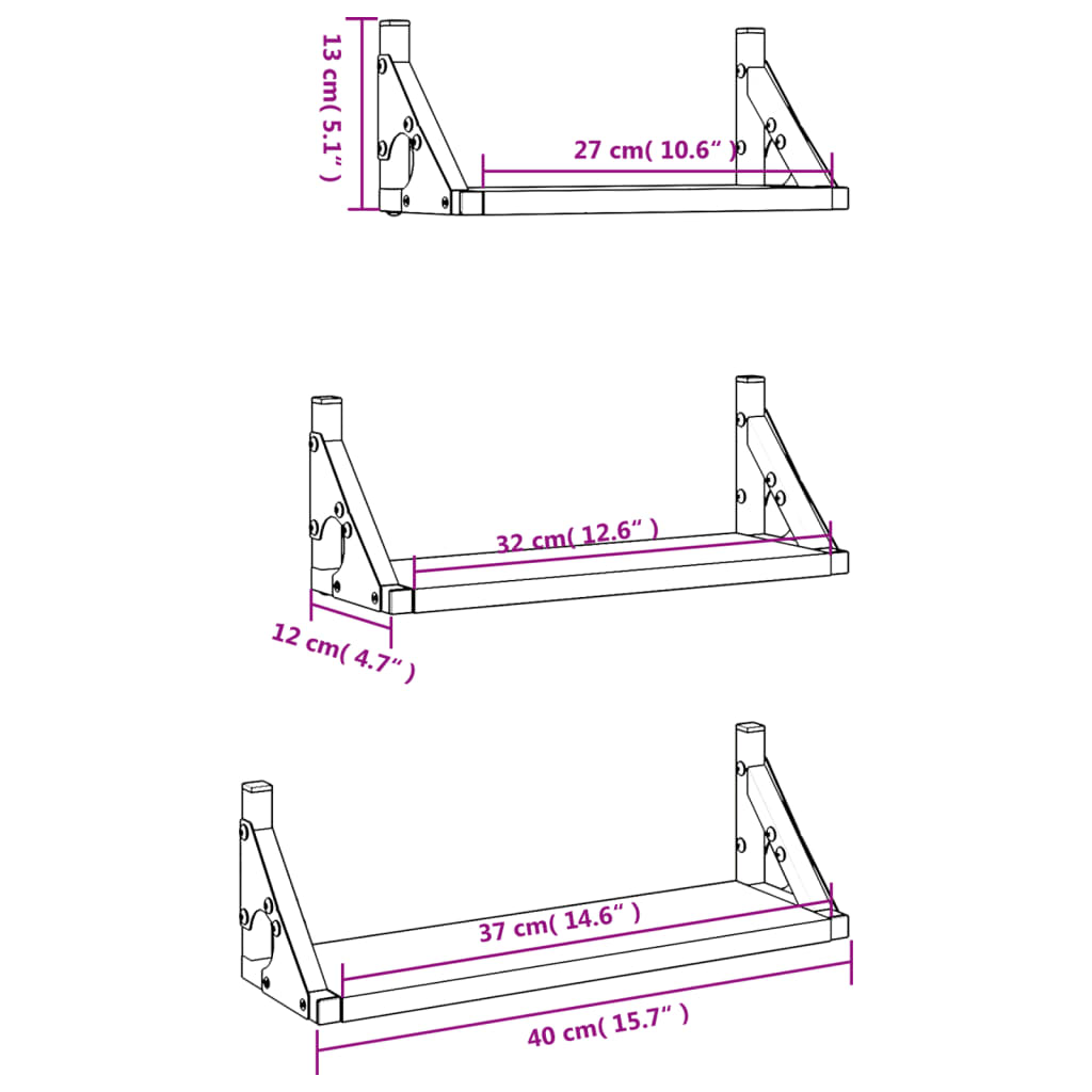 3-tlg. Wandregal-Set Räuchereiche Holzwerkstoff