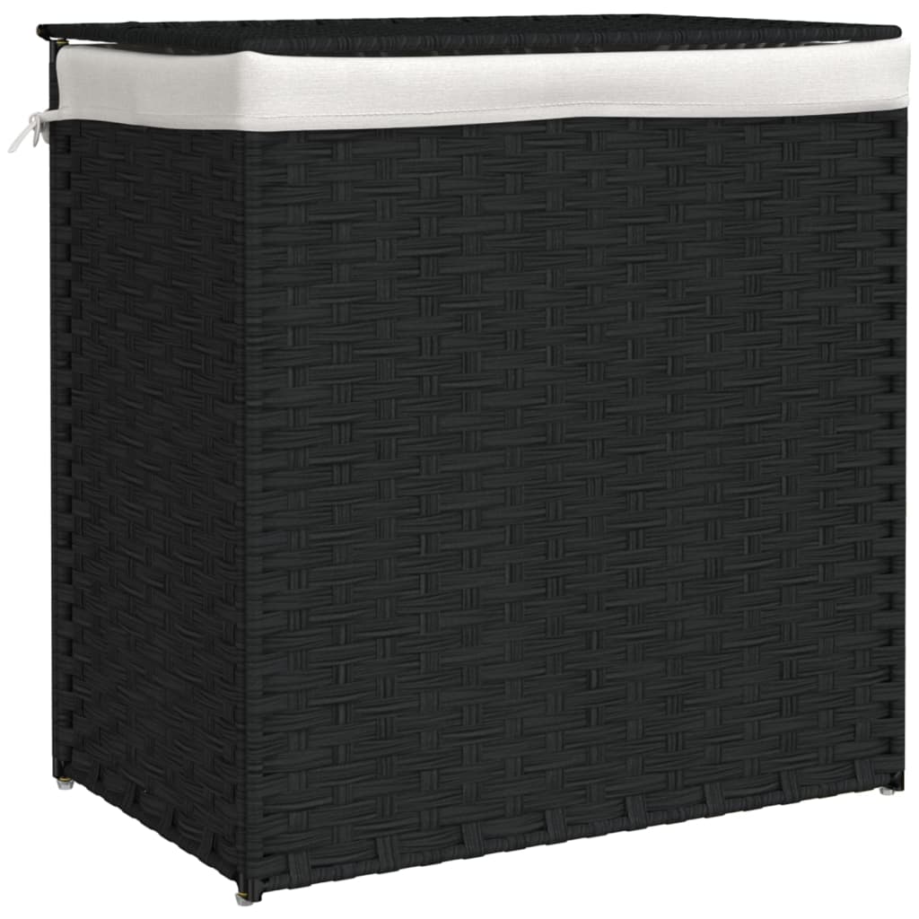 Vasketøjskurv med 2 rum Sort 53x35x57 cm Poly Rattan