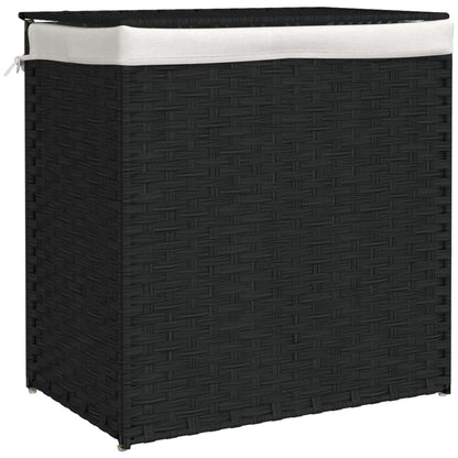 Vasketøjskurv med 2 rum Sort 53x35x57 cm Poly Rattan