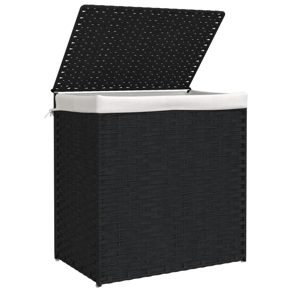 Vasketøjskurv med 2 rum Sort 53x35x57 cm Poly Rattan