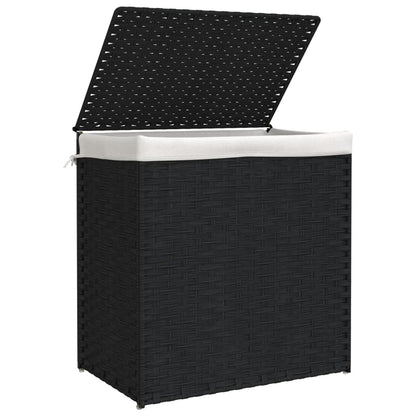 Vasketøjskurv med 2 rum Sort 53x35x57 cm Poly Rattan