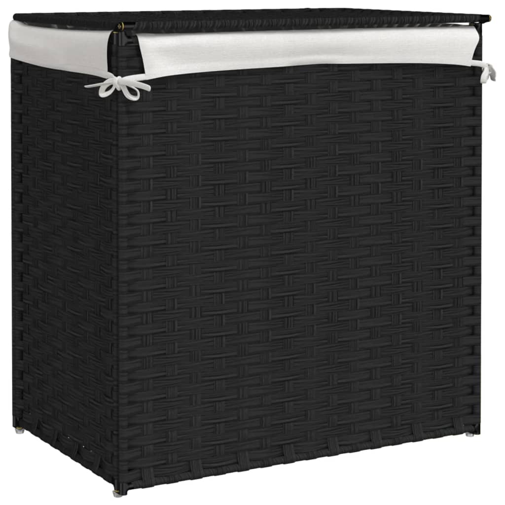 Vasketøjskurv med 2 rum Sort 53x35x57 cm Poly Rattan