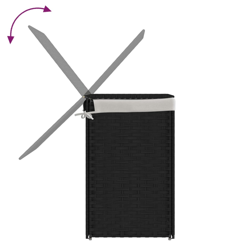 Vasketøjskurv med 2 rum Sort 53x35x57 cm Poly Rattan