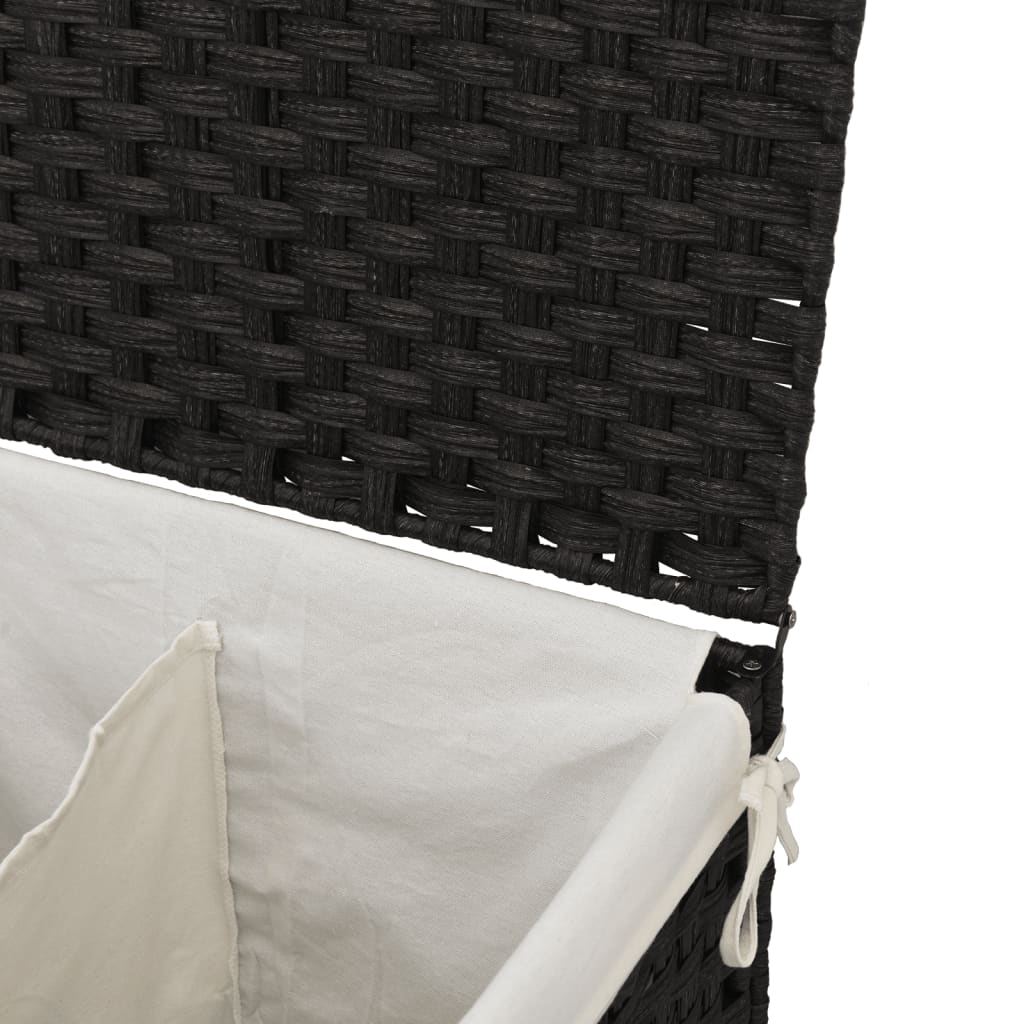 Vasketøjskurv med 2 rum Sort 53x35x57 cm Poly Rattan