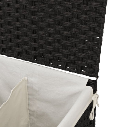 Vasketøjskurv med 2 rum Sort 53x35x57 cm Poly Rattan