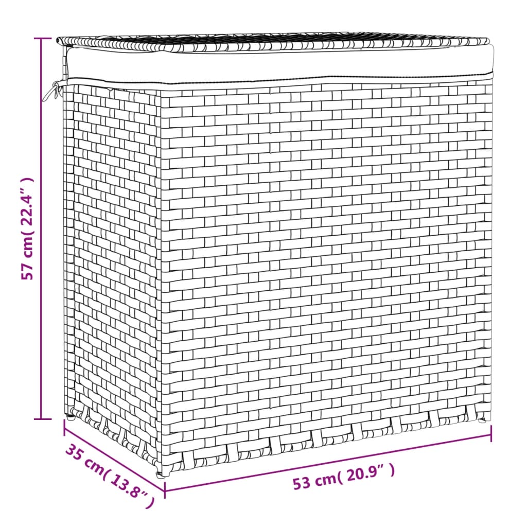 Vasketøjskurv med 2 rum Sort 53x35x57 cm Poly Rattan