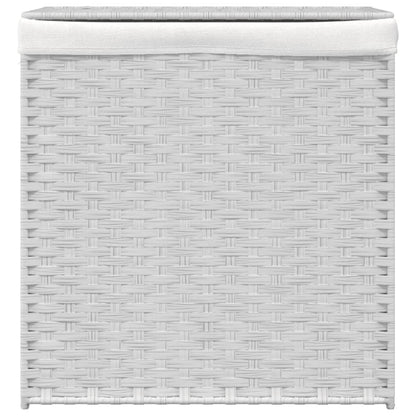 Wäschekorb mit 2 Fächern Weiß 53x35x57 cm Poly Rattan