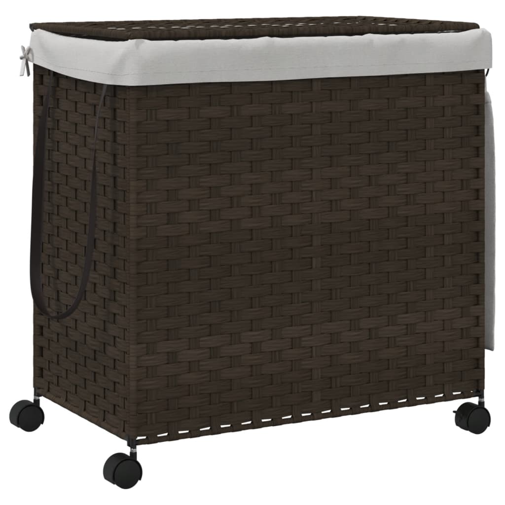 Vasketøjskurv med hjul Mørkebrun 60x35x60,5 cm Rattan