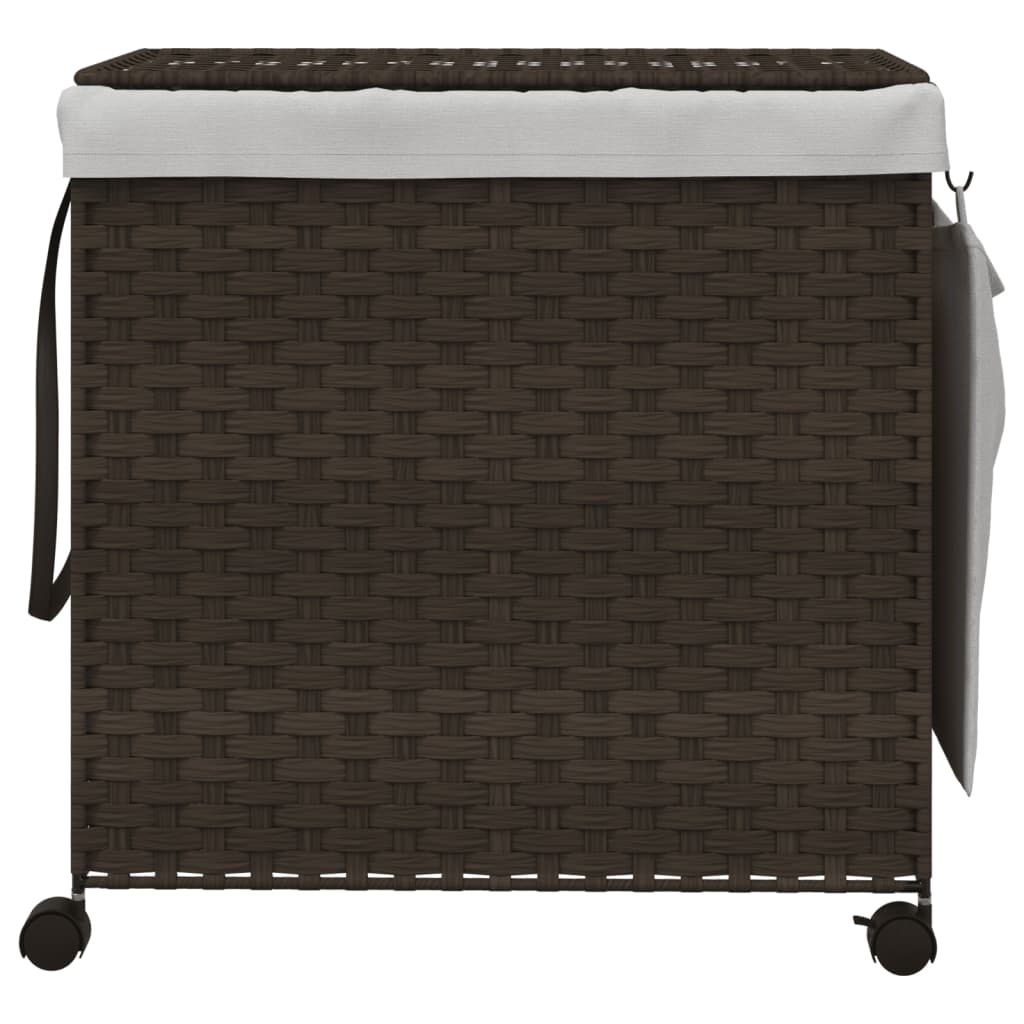 Vasketøjskurv med hjul Mørkebrun 60x35x60,5 cm Rattan