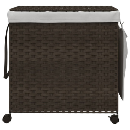 Vasketøjskurv med hjul Mørkebrun 60x35x60,5 cm Rattan