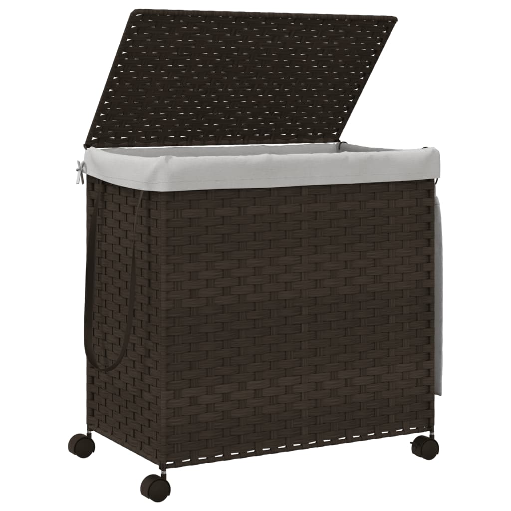 Vasketøjskurv med hjul Mørkebrun 60x35x60,5 cm Rattan