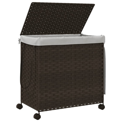 Vasketøjskurv med hjul Mørkebrun 60x35x60,5 cm Rattan