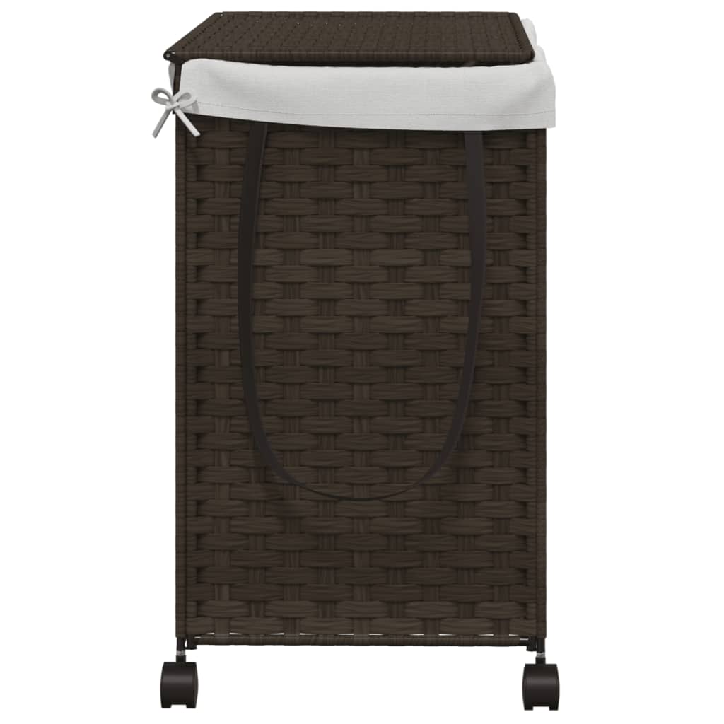 Vasketøjskurv med hjul Mørkebrun 60x35x60,5 cm Rattan