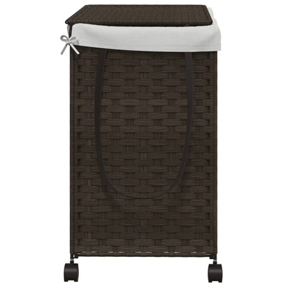 Vasketøjskurv med hjul Mørkebrun 60x35x60,5 cm Rattan