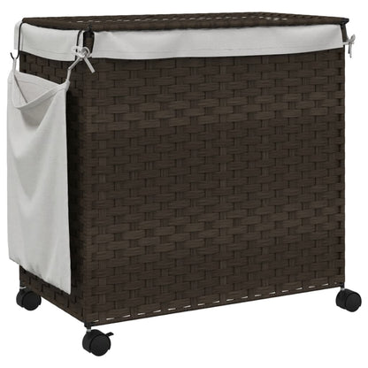 Vasketøjskurv med hjul Mørkebrun 60x35x60,5 cm Rattan