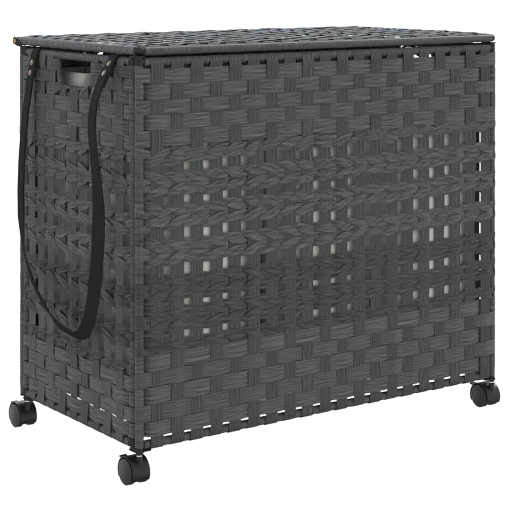 Vasketøjskurv med hjul Grå 66x35x60 cm Rattan